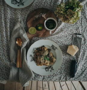 table setting with meatballs and spaghetti